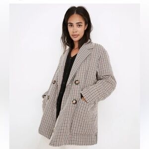 Madewell Blazer Jacket Size XS Cream Black Brown Plaid Quilted Double Breasted
